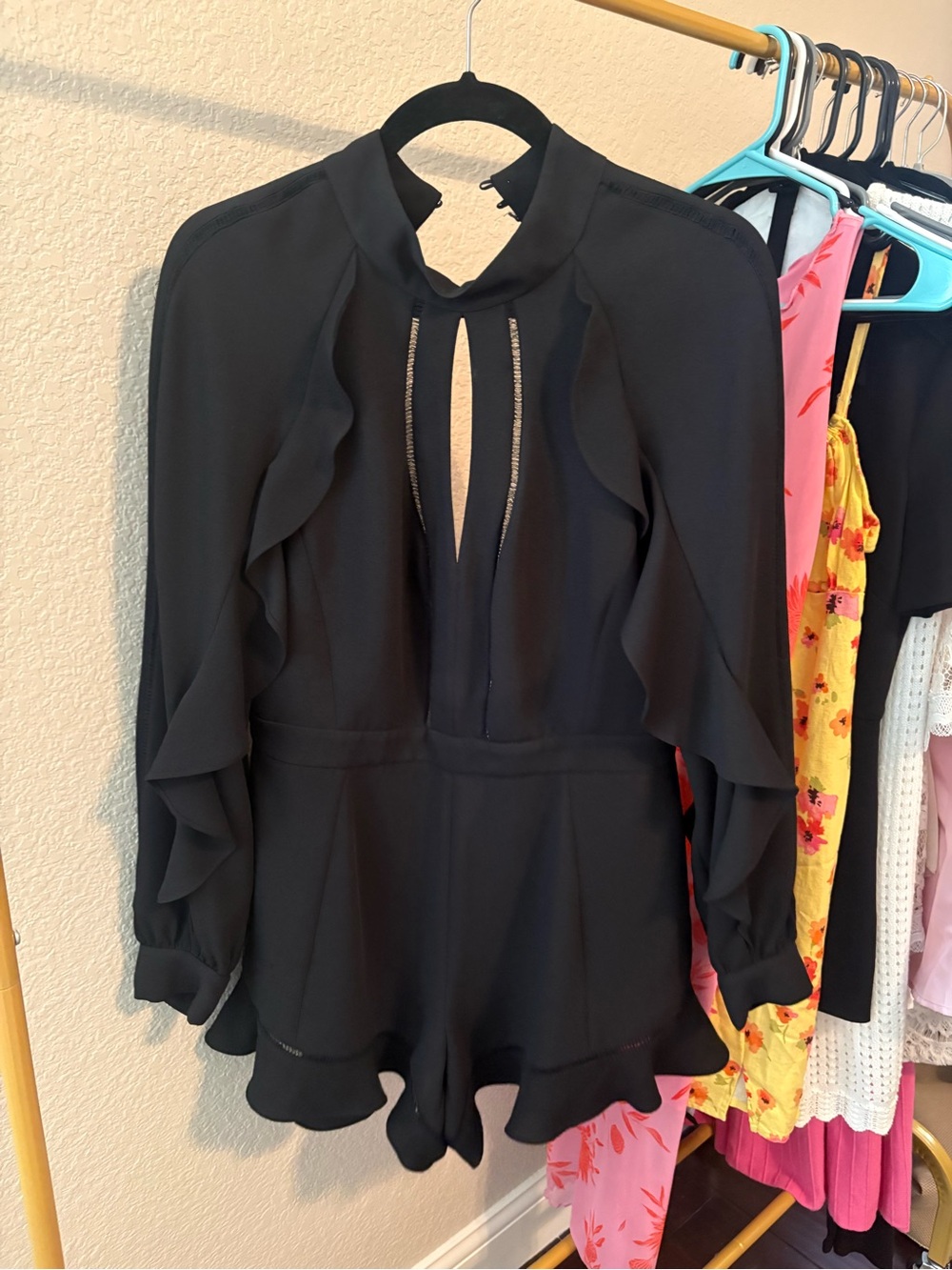 BCBGMaxAzria Black Ruffle Detail Romper